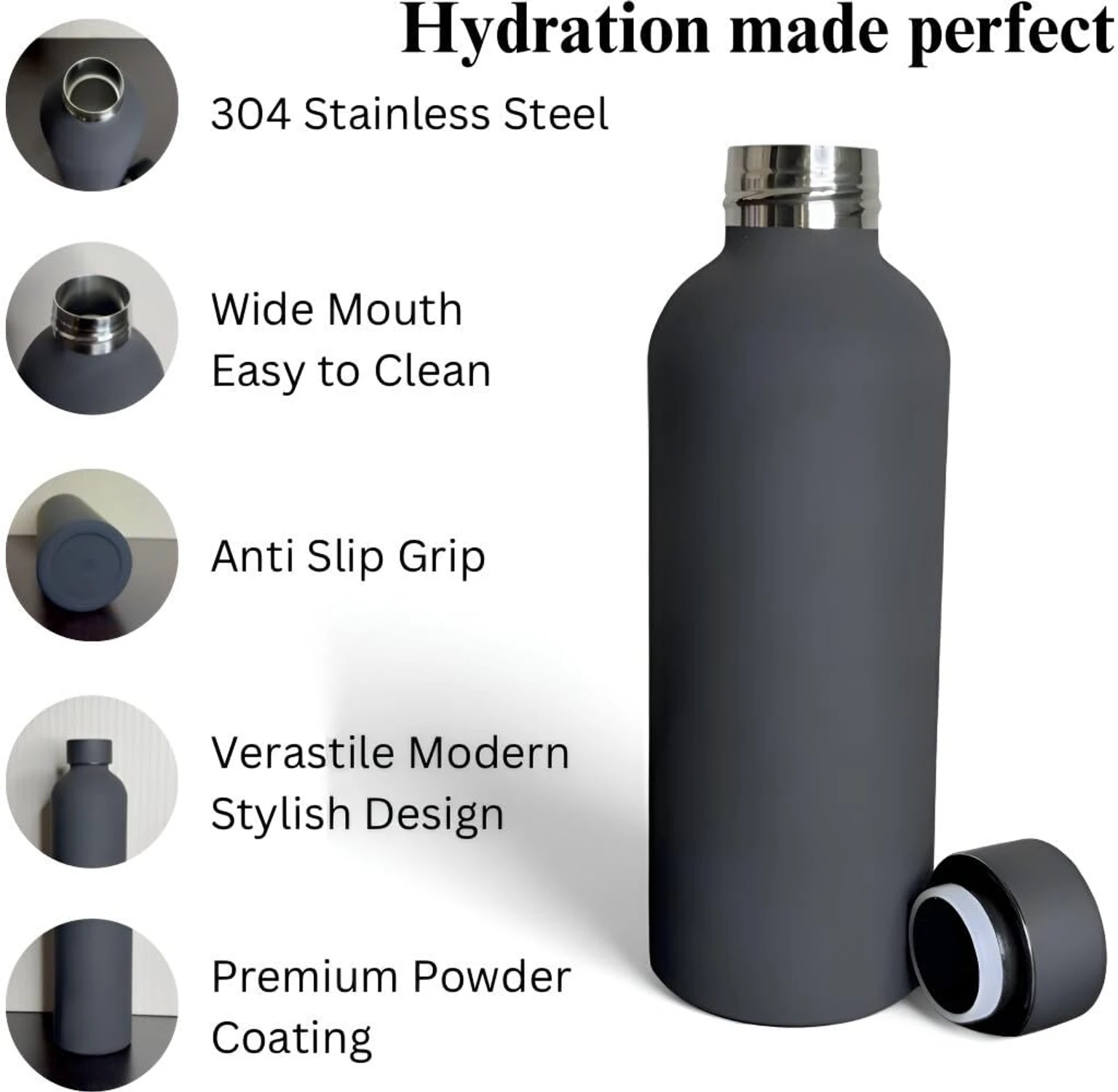 Stainless Steel Water Bottle 500ml – Vacuum Insulated Leakproof Flask