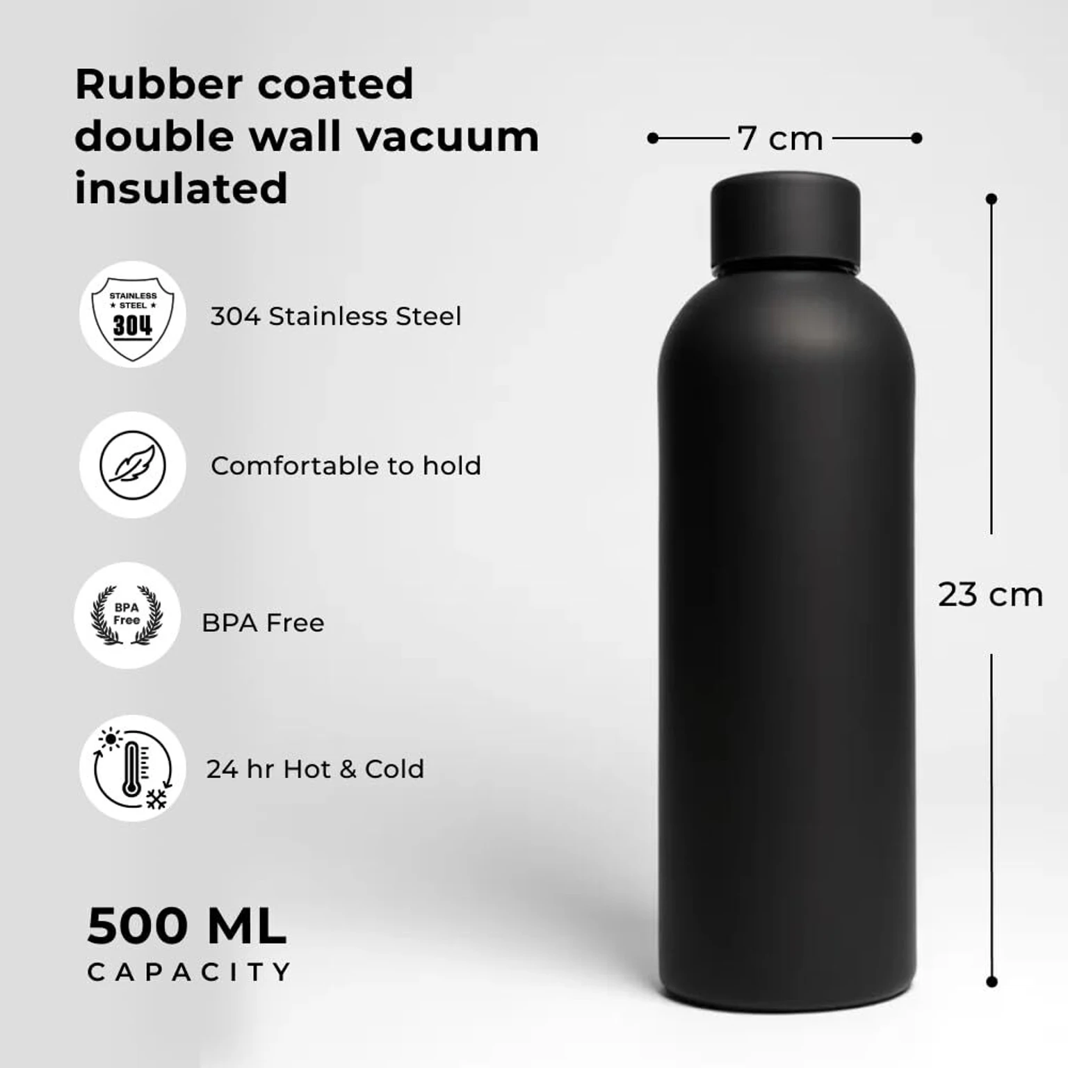 Stainless Steel Water Bottle 500ml – Vacuum Insulated Leakproof Flask