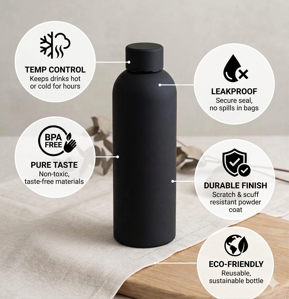 Stainless Steel Water Bottle 500ml – Vacuum Insulated Leakproof Flask