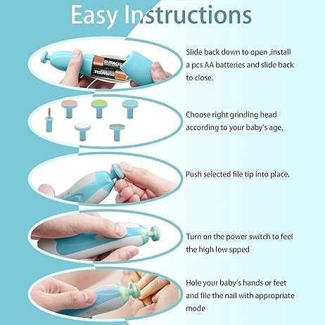 6-in-1 Electric Baby Nail Trimmer Kit | Battery Operated Manicure Set for New-borns, Toddlers, and Adults
