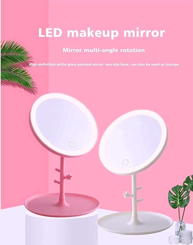 LED Vanity Mirror with Jewellery Organizer Stand – 180 Degree Rotation