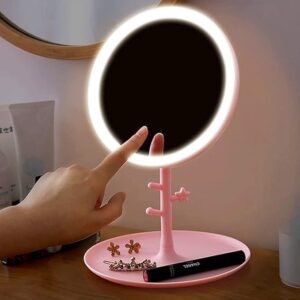 LED Vanity Mirror with Jewellery Organizer Stand – 180 Degree Rotation