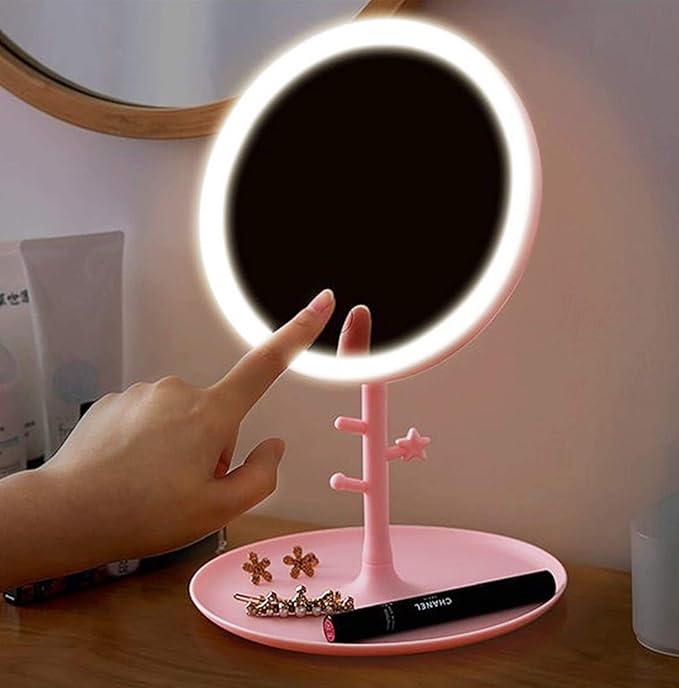 LED Vanity Mirror with Jewellery Organizer Stand – 180 Degree Rotation