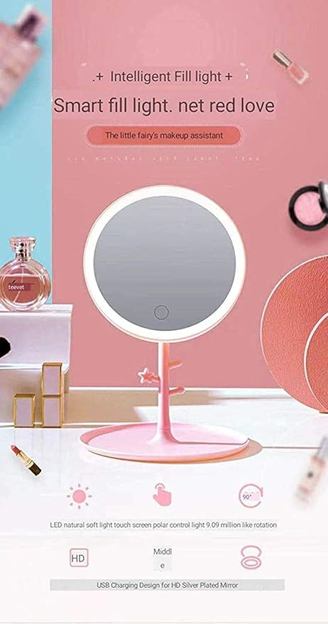 LED Vanity Mirror with Jewellery Organizer Stand – 180 Degree Rotation