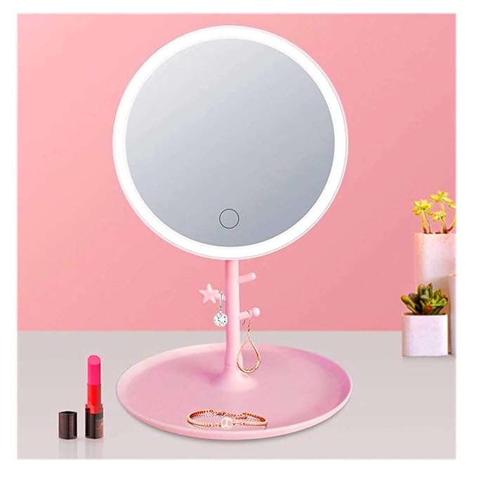 LED Vanity Mirror with Jewellery Organizer Stand – 180 Degree Rotation