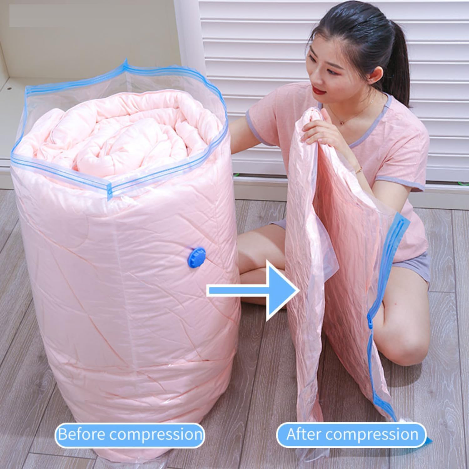 5-Pack Vacuum Storage Bags with Travel Hand Pump | Heavy-Duty Space Saving Bags for Clothes, Blankets, and Bedding