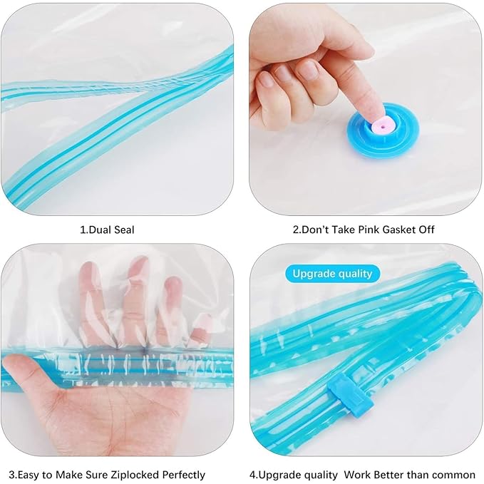 5-Pack Vacuum Storage Bags with Travel Hand Pump | Heavy-Duty Space Saving Bags for Clothes, Blankets, and Bedding