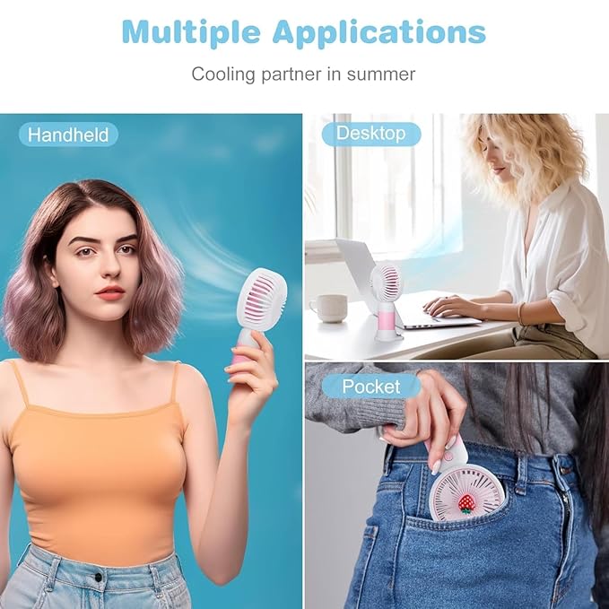 Portable Rechargeable Mini Fan for Travel, Office, Makeup, Kitchen & Outdoor Use