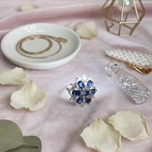 Vintage-Inspired Blue Sapphire and Diamond Floral Snowflake Statement Ring