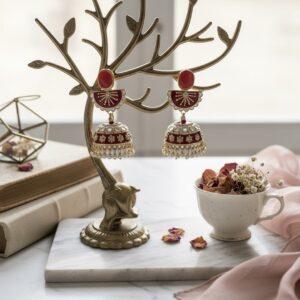 Jhumka Earrings with Meenakari and Pearl Drops