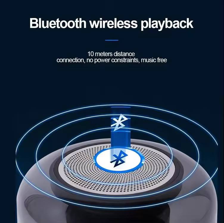 Portable Bluetooth Speaker with LED Light – 2.1 Channel Stereo Bass Wireless Speaker, Transparent Ambient Desktop Speaker for Home, Office, and Travel.