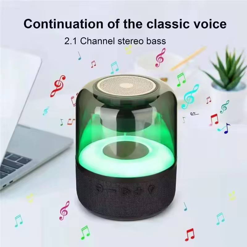 Portable Bluetooth Speaker with LED Light – 2.1 Channel Stereo Bass Wireless Speaker, Transparent Ambient Desktop Speaker for Home, Office, and Travel.