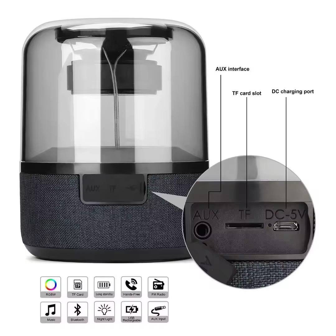 Portable Bluetooth Speaker with LED Light – 2.1 Channel Stereo Bass Wireless Speaker, Transparent Ambient Desktop Speaker for Home, Office, and Travel.