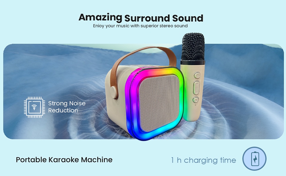 Bluetooth Karaoke Speaker with Wireless Microphone & LED Lights
