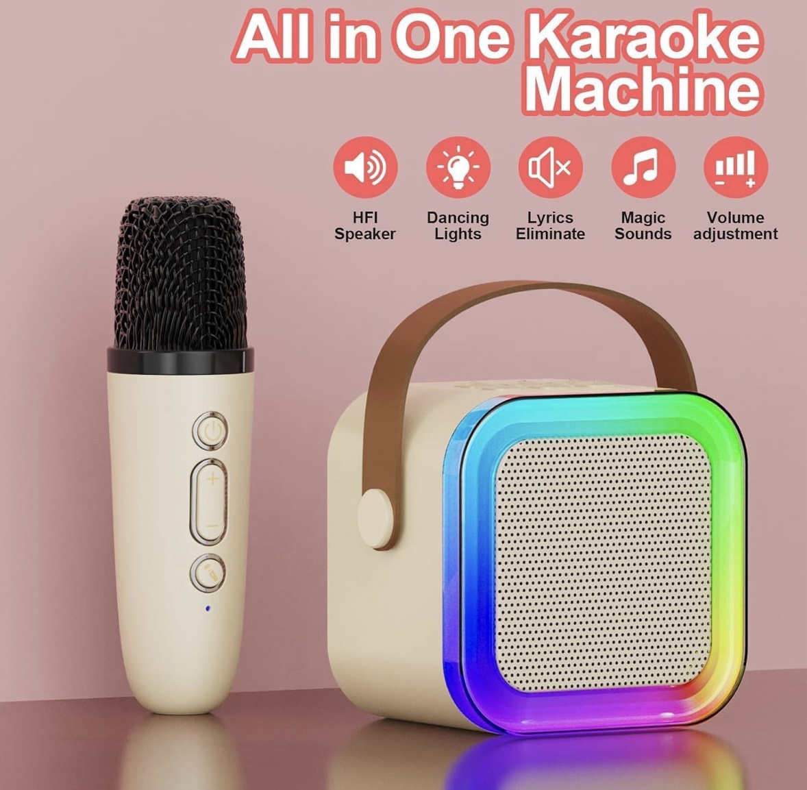 Bluetooth Karaoke Speaker with Wireless Microphone & LED Lights