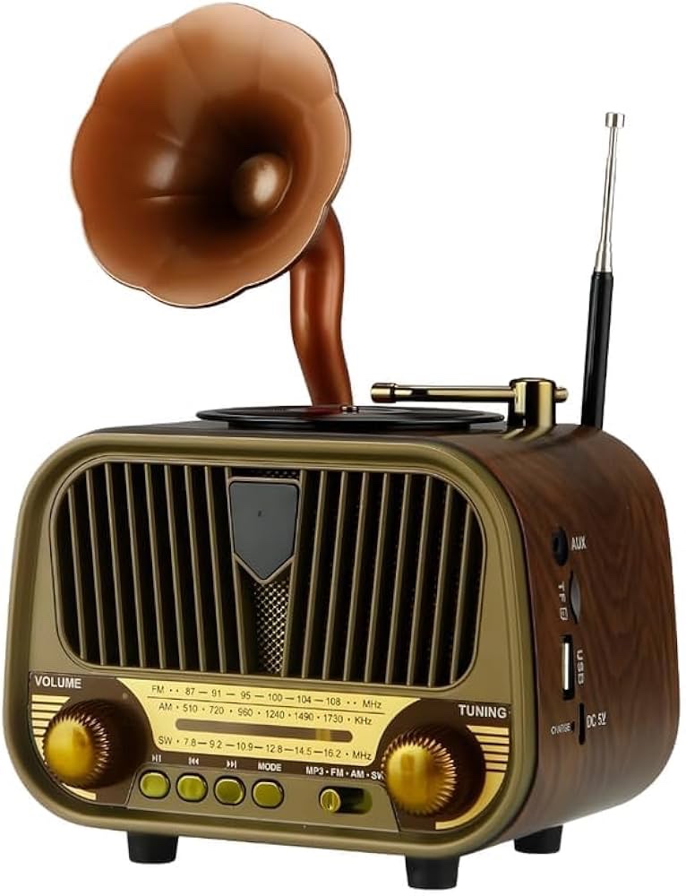 Vintage Gramophone Bluetooth Speaker • Retro Wooden Radio