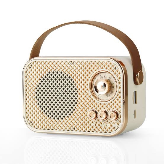 Retro Bluetooth Speaker with Leather Strap – Vintage Portable Wireless Radio, Mesh Grille, Rose Gold Accents | Compact Rechargeable Desk Speaker