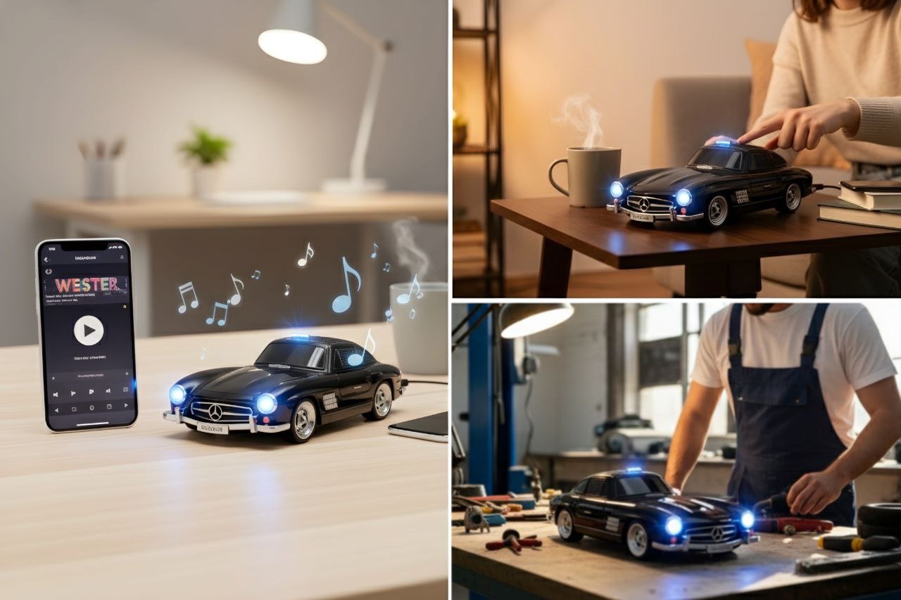 Classic Mercedes-Benz 300 Roadster Bluetooth Portable Speaker w/LED Light