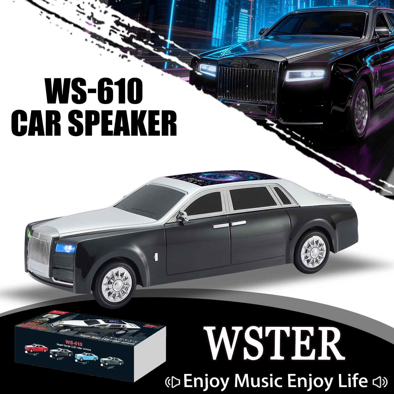 Luxury Sedan Replica Bluetooth Speaker – LED Starry Sky Screen Display, HD Sound