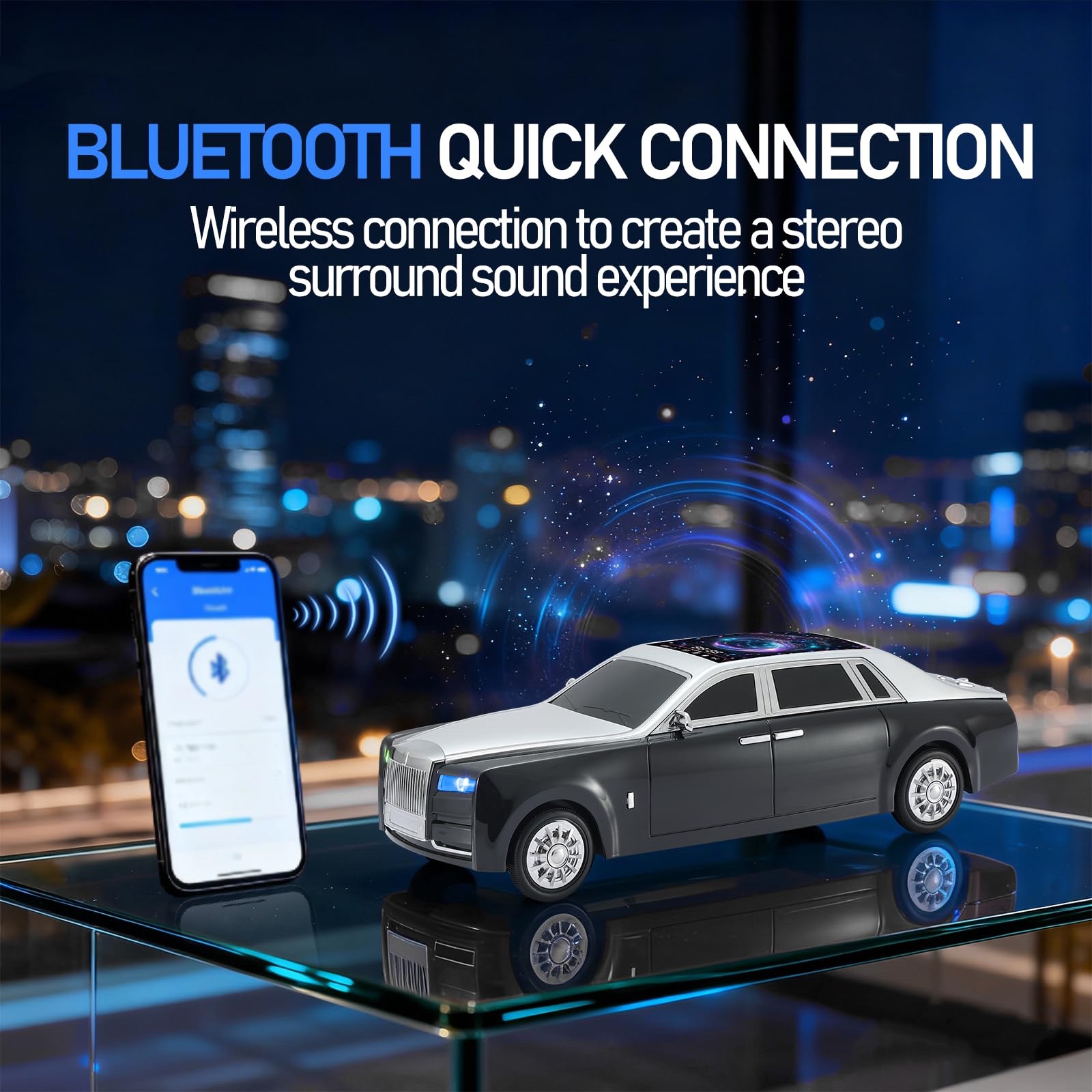 Luxury Sedan Replica Bluetooth Speaker – LED Starry Sky Screen Display, HD Sound