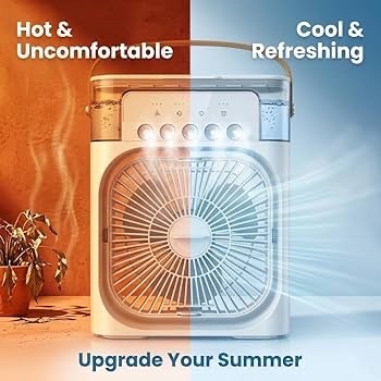 Portable Air Cooler Fan with Mist Spray, USB Powered Desktop Portable Cooling Fan, 60° Adjustable Mini Evaporative Cooler with Timer