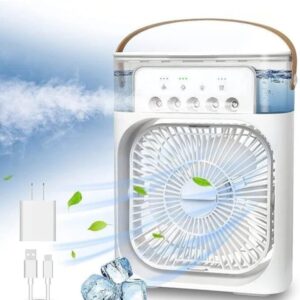 Portable Air Cooler Fan with Mist Spray, USB Powered Desktop Portable Cooling Fan, 60° Adjustable Mini Evaporative Cooler with Timer