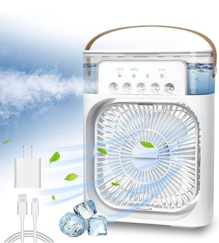 Portable Air Cooler Fan with Mist Spray, USB Powered Desktop Portable Cooling Fan, 60° Adjustable Mini Evaporative Cooler with Timer