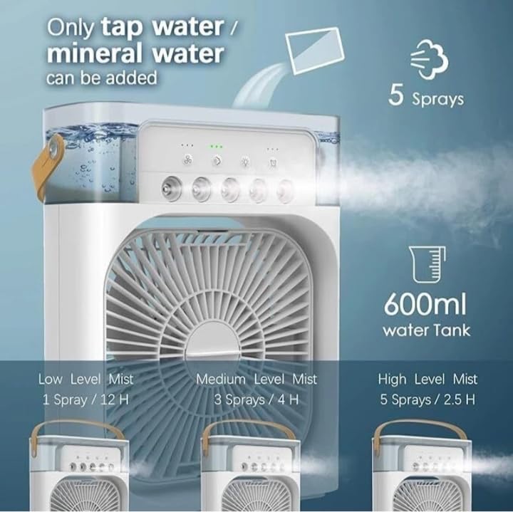 Portable Air Cooler Fan with Mist Spray, USB Powered Desktop Portable Cooling Fan, 60° Adjustable Mini Evaporative Cooler with Timer