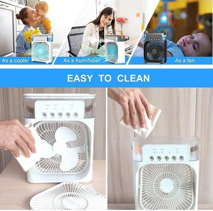 Portable Air Cooler Fan with Mist Spray, USB Powered Desktop Portable Cooling Fan, 60° Adjustable Mini Evaporative Cooler with Timer