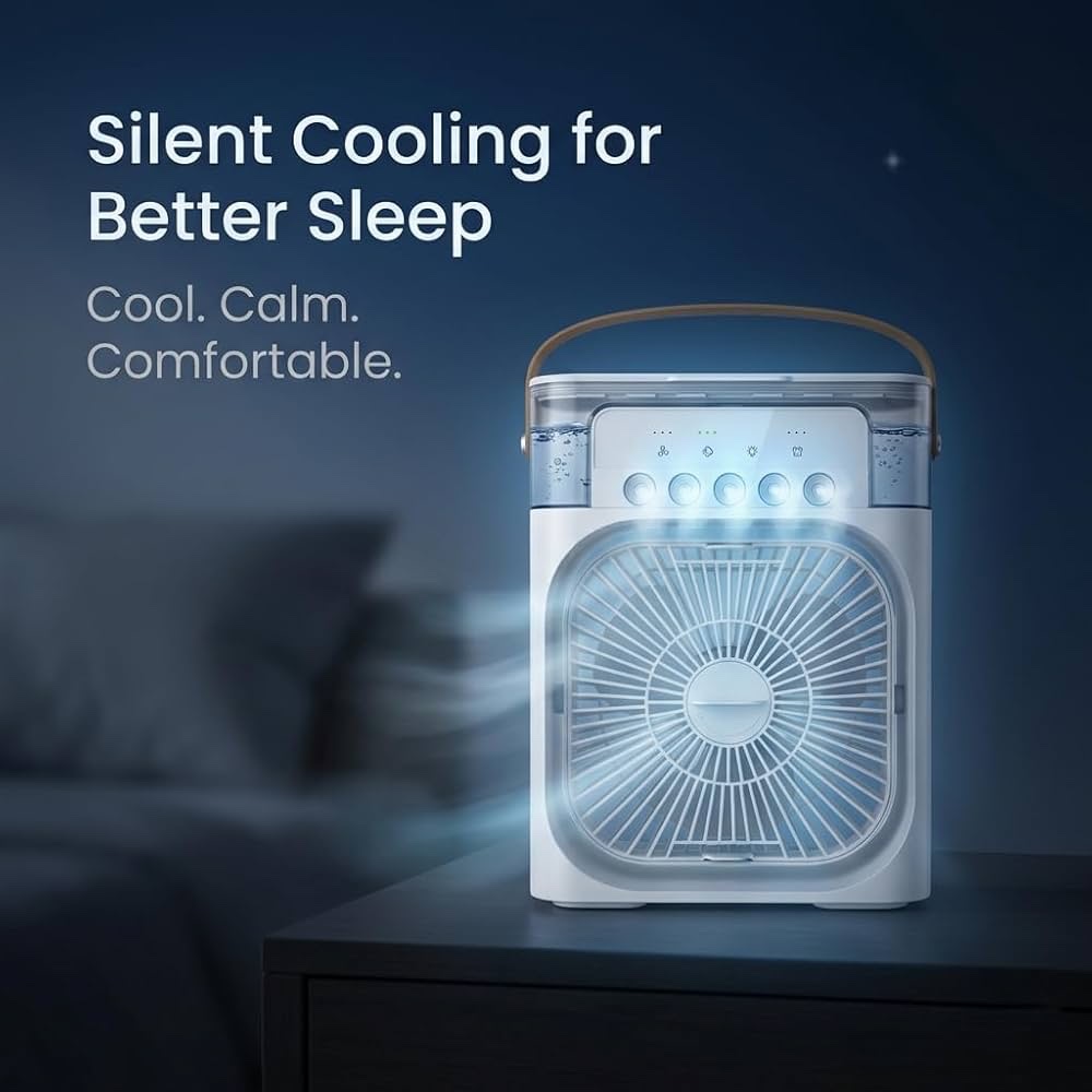 Portable Air Cooler Fan with Mist Spray, USB Powered Desktop Portable Cooling Fan, 60° Adjustable Mini Evaporative Cooler with Timer