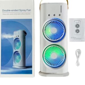 Portable Double Ended Spray Fan with Misting | USB Rechargeable Mini Air Cooler with LED Light | 3 Speed Cooling Fan with 280ml Water Tank (Multicolor)