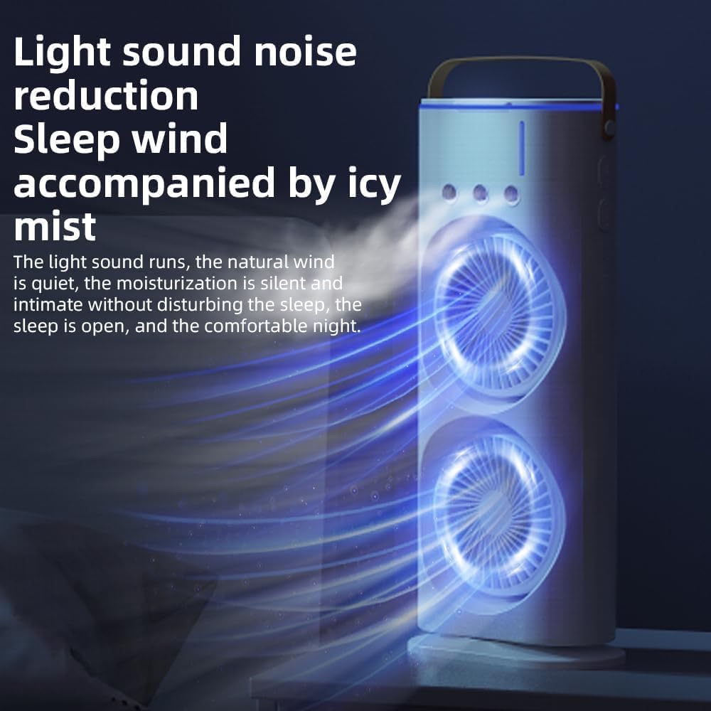 Portable Double Ended Spray Fan with Misting | USB Rechargeable Mini Air Cooler with LED Light | 3 Speed Cooling Fan with 280ml Water Tank (Multicolor)