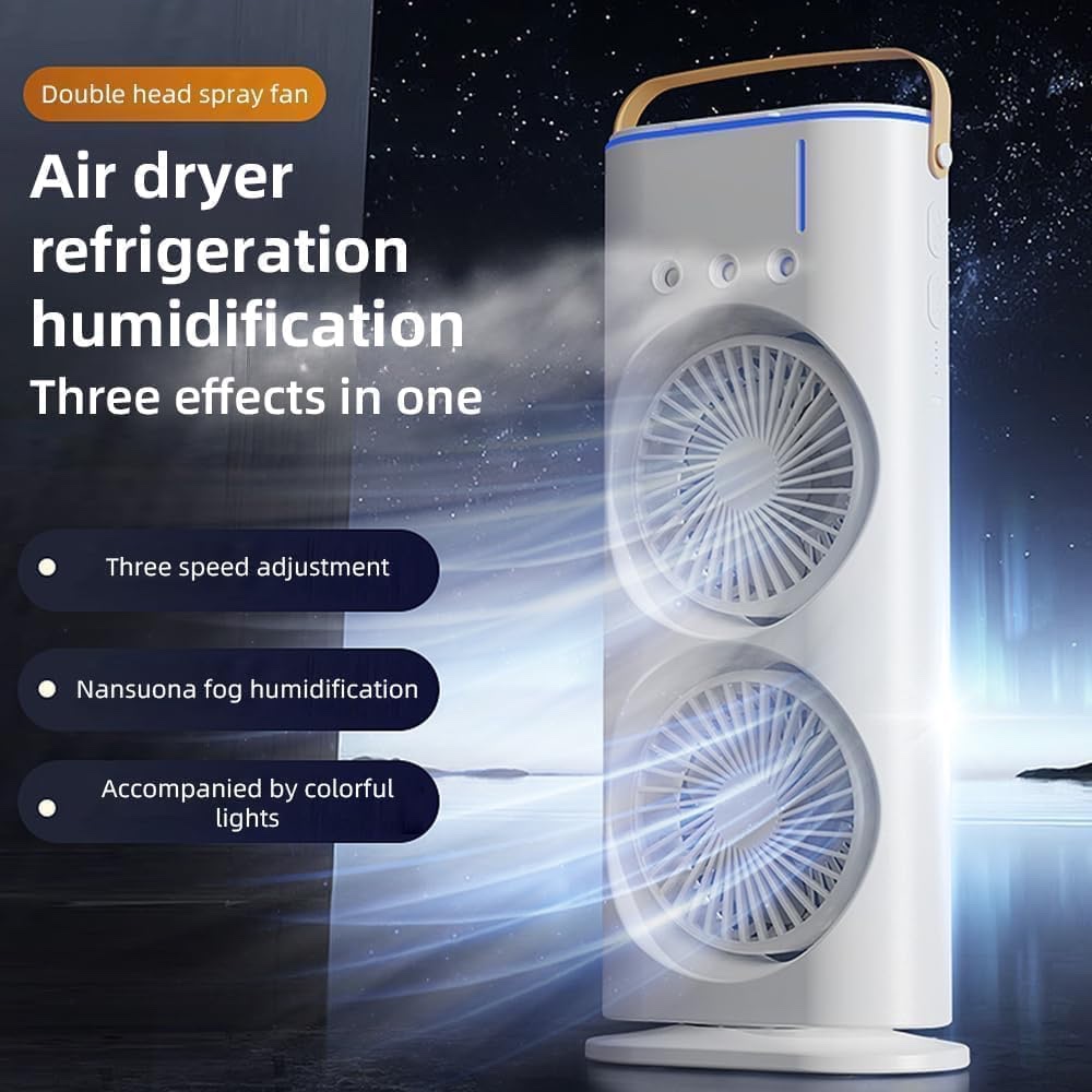 Portable Double Ended Spray Fan with Misting | USB Rechargeable Mini Air Cooler with LED Light | 3 Speed Cooling Fan with 280ml Water Tank (Multicolor)