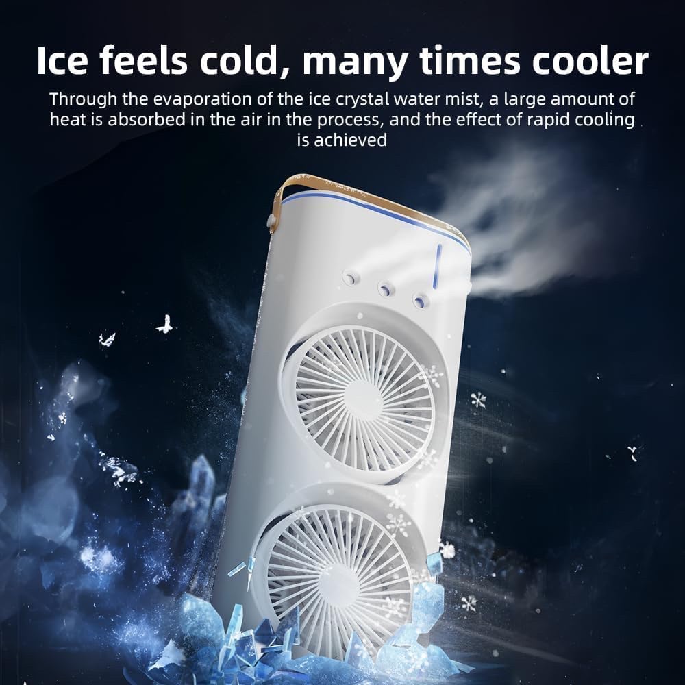 Portable Double Ended Spray Fan with Misting | USB Rechargeable Mini Air Cooler with LED Light | 3 Speed Cooling Fan with 280ml Water Tank (Multicolor)