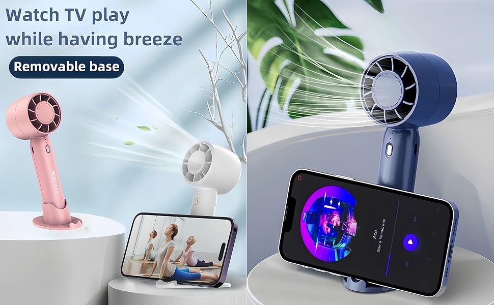 Handheld Mini Fan, Portable USB Rechargeable Fan With Base - 3 Speed Powerful & Quiet Personal Cooling Blower