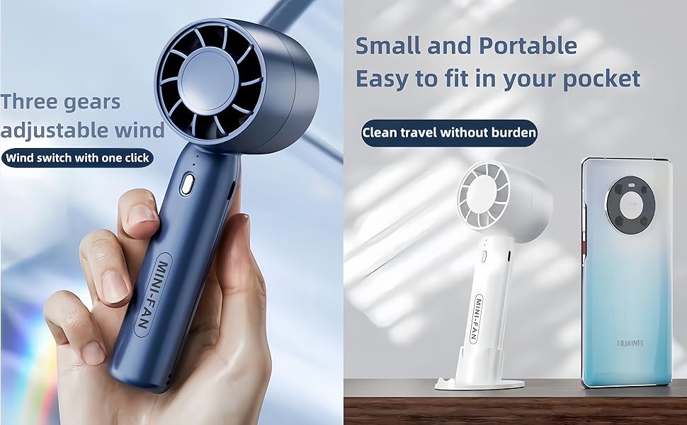 Handheld Mini Fan, Portable USB Rechargeable Fan With Base - 3 Speed Powerful & Quiet Personal Cooling Blower
