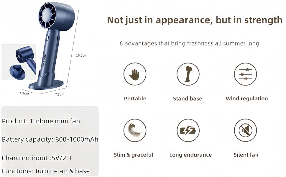 Handheld Mini Fan, Portable USB Rechargeable Fan With Base - 3 Speed Powerful & Quiet Personal Cooling Blower