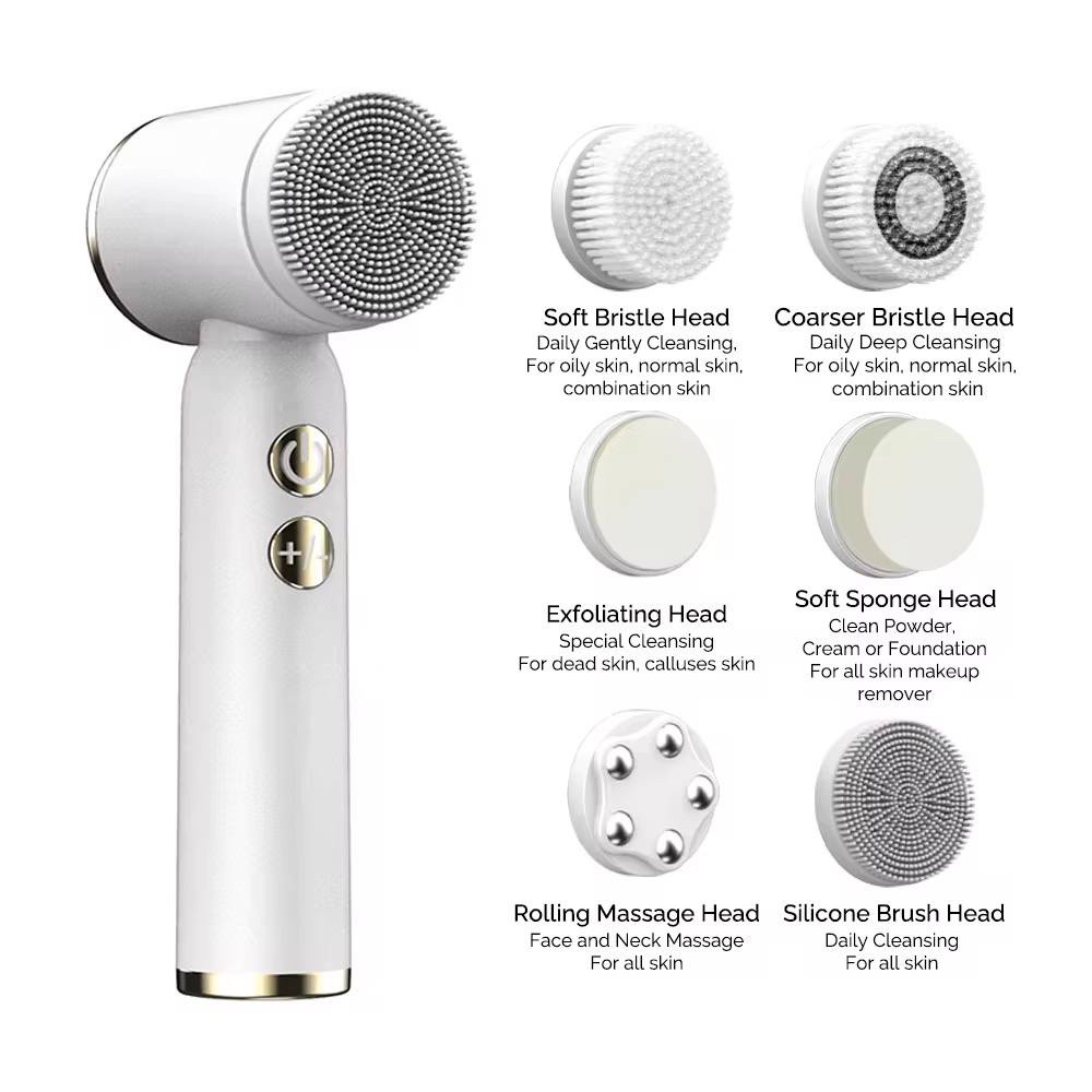 6-in-1 Electric Facial Cleansing Brush & Skin Massager Kit – Deep Pore Exfoliation, Makeup Removal & Facial Glow System