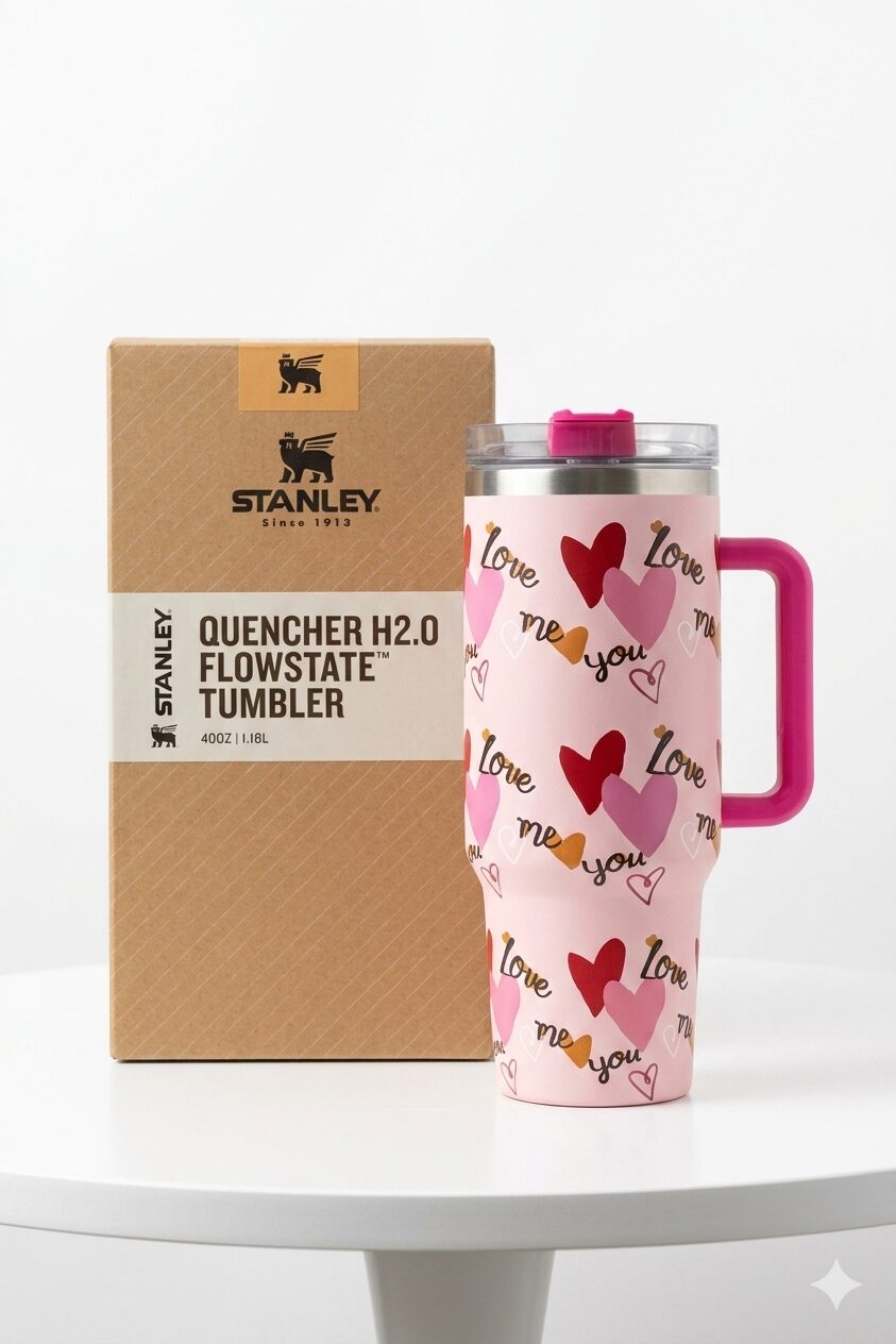 Stanly Quencher Tumbler 40oz – Limited Edition Valentine's Pink Hearts