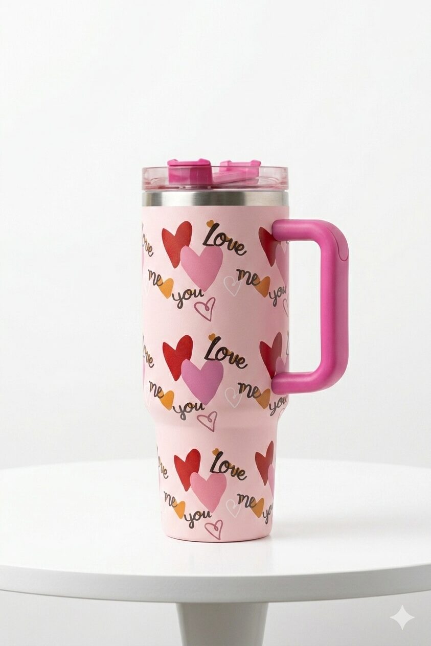 Stanly Quencher Tumbler 40oz – Limited Edition Valentine's Pink Hearts