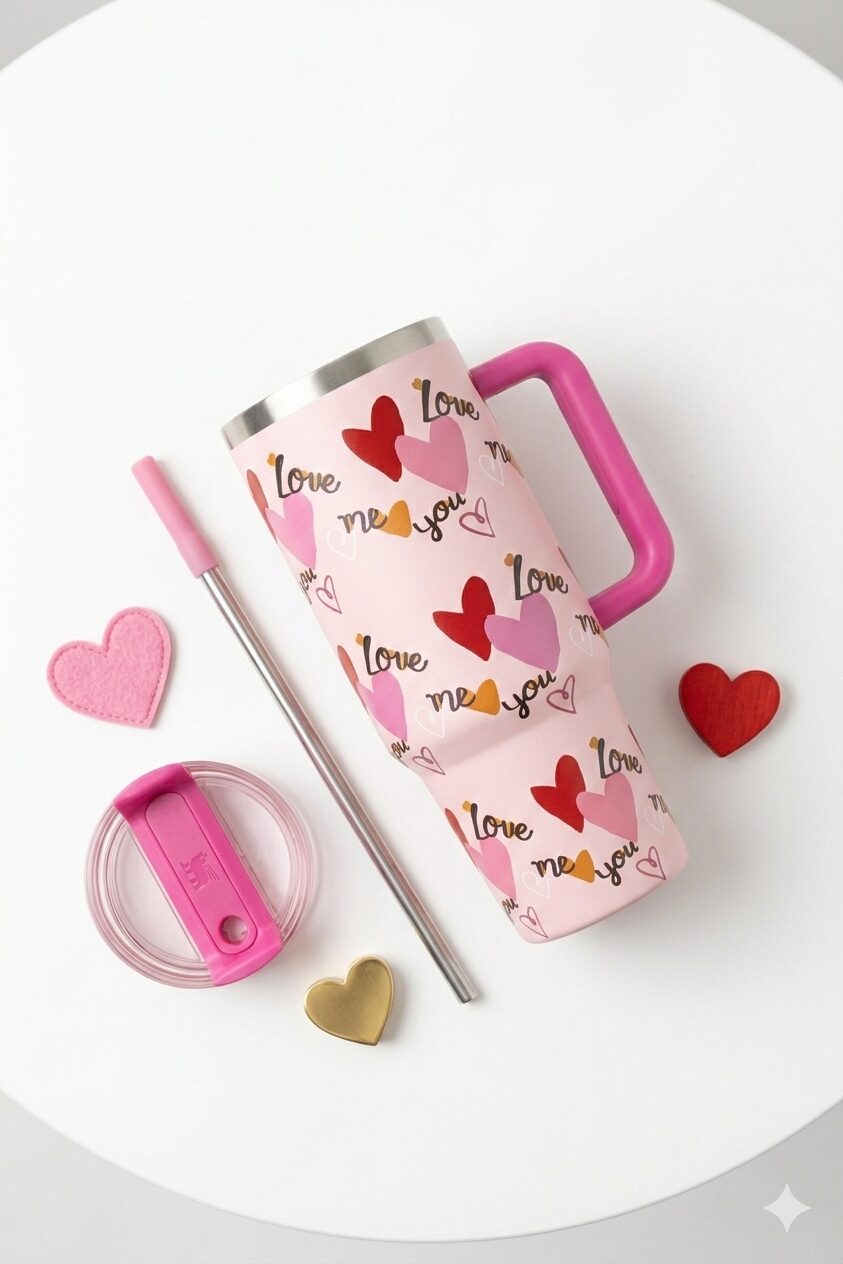 Stanly Quencher Tumbler 40oz – Limited Edition Valentine's Pink Hearts