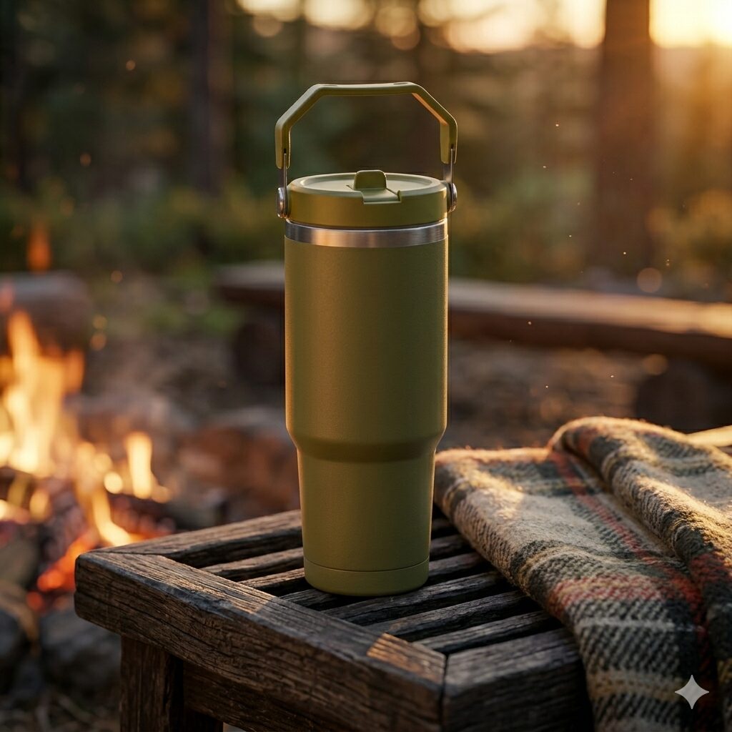 Stainless Steel Insulated Travel Tumbler (890ml) – Heavy Duty Thermal Coffee Mug with Easy-Carry Handle, Keeps Drinks Hot & Icy Cold