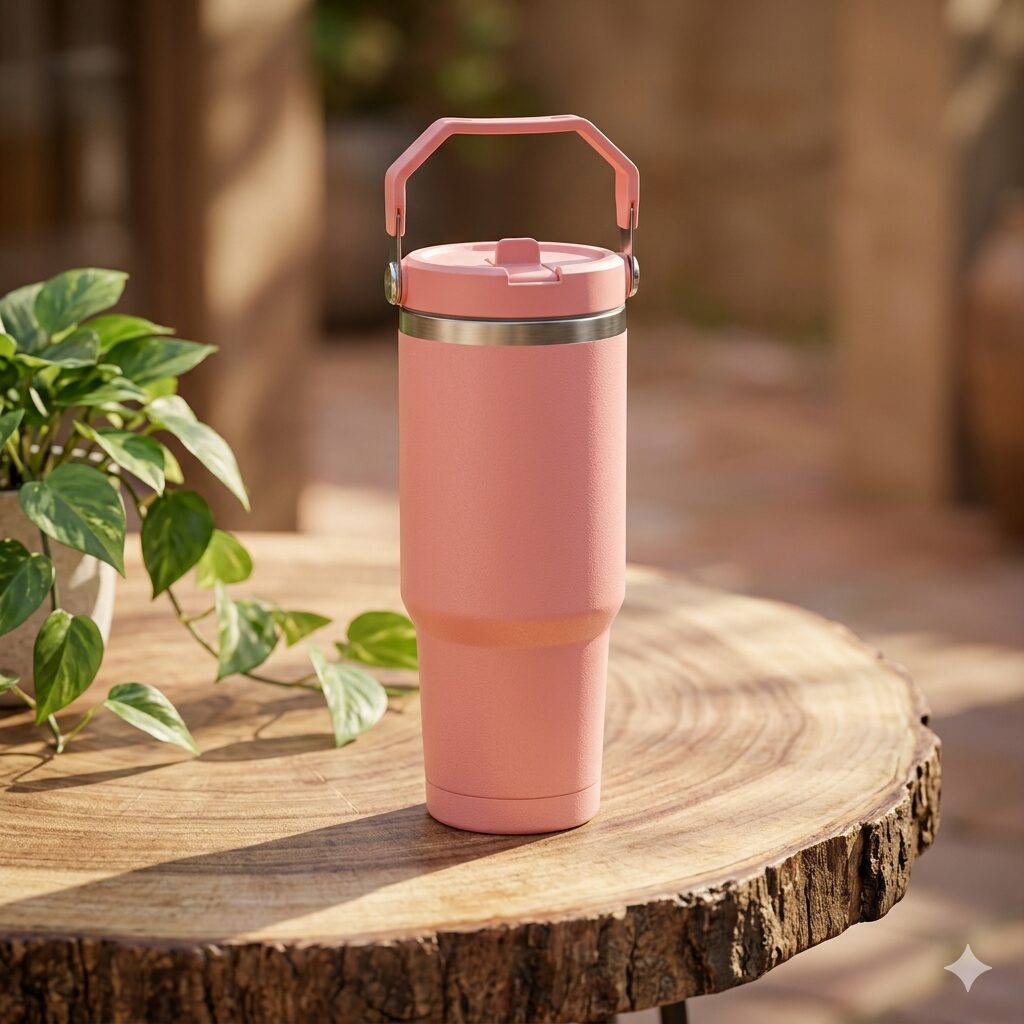 Stainless Steel Insulated Travel Tumbler (890ml) – Heavy Duty Thermal Coffee Mug with Easy-Carry Handle, Keeps Drinks Hot & Icy Cold