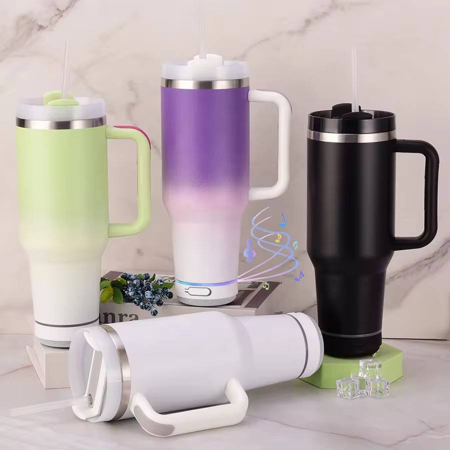 Stainless Steel Tumbler with Built-in Wireless Bluetooth Speaker & Color-Changing LED Lights