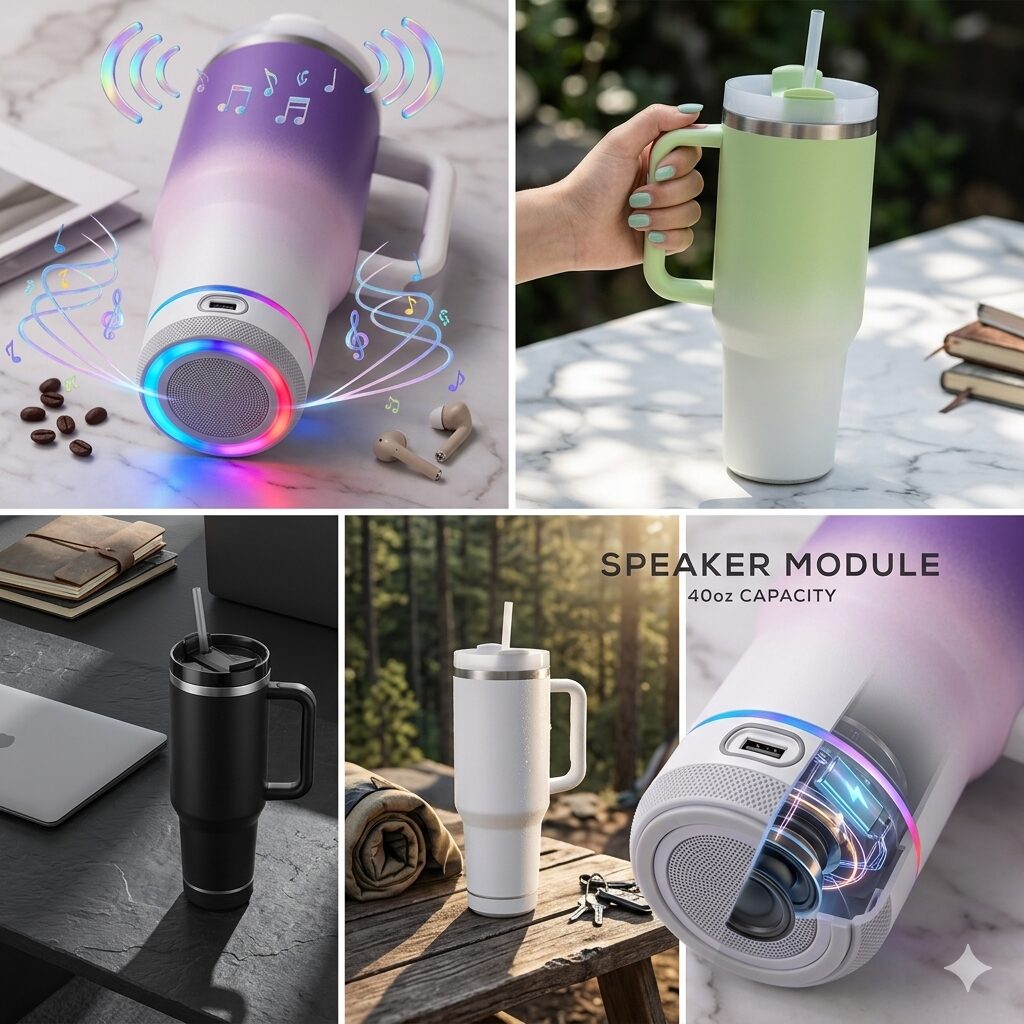 Stainless Steel Tumbler with Built-in Wireless Bluetooth Speaker & Color-Changing LED Lights