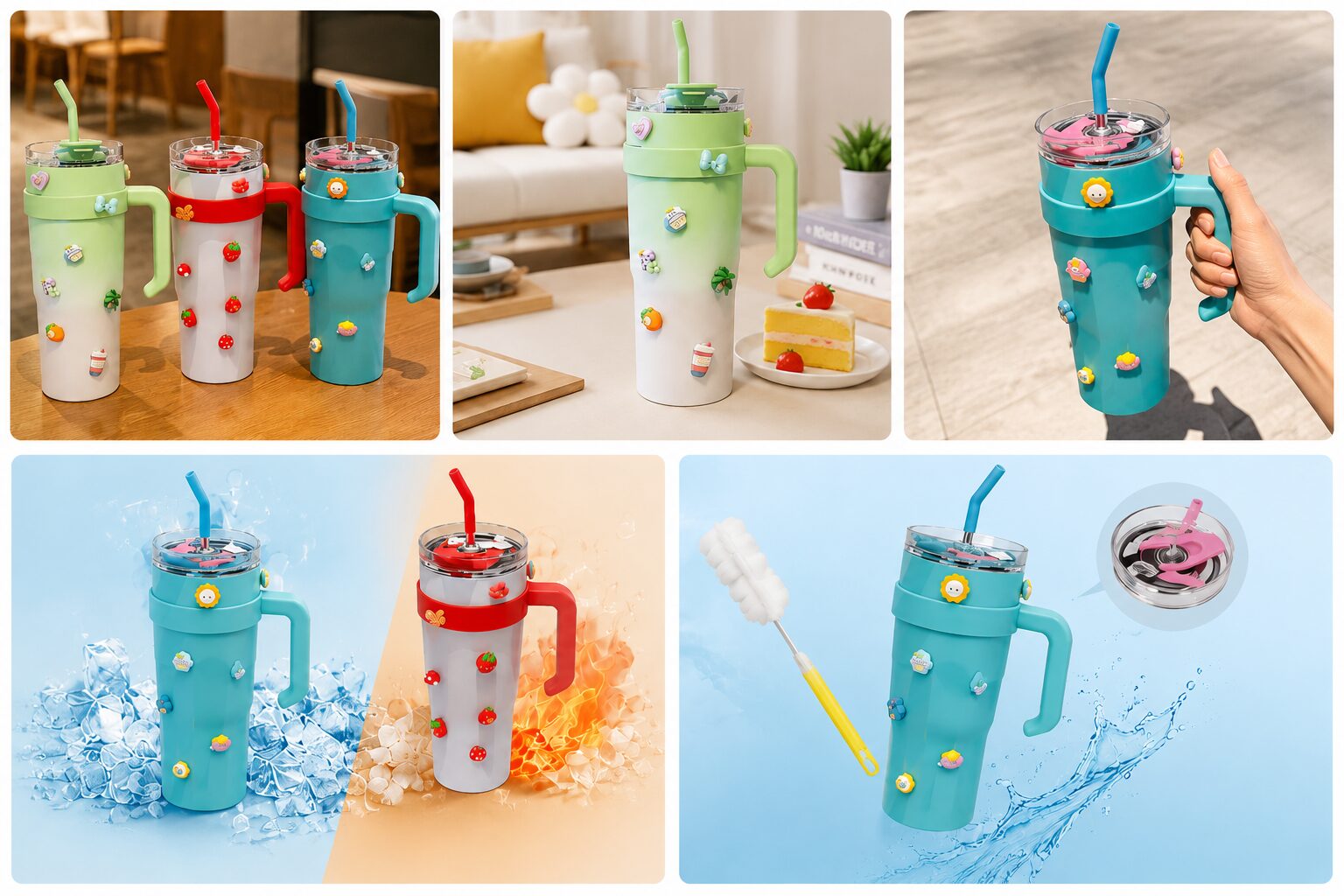 Cute 40oz Stainless Steel Tumbler with Charms