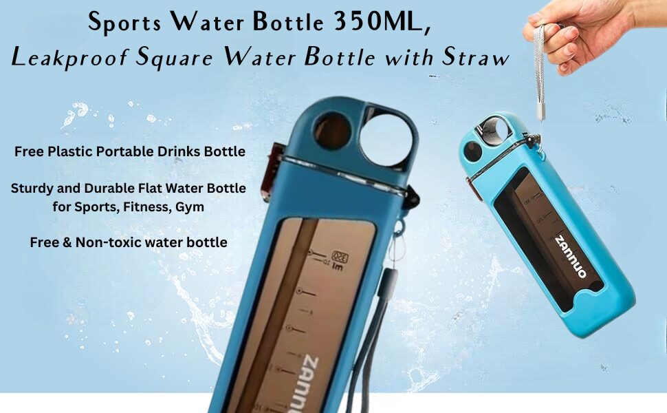 350 ML Square Shape Water Bottle Sturdy and Durable Flat Bottle for Sports, Fitness, Gym
