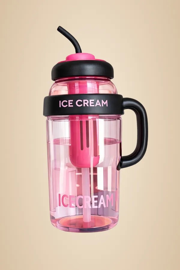 Cute Ice Cream Themed Portable Water Bottles with Straw - Multiple Colors