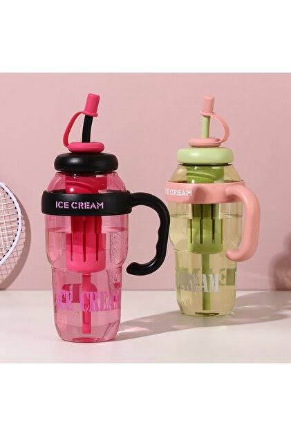 Cute Ice Cream Themed Portable Water Bottles with Straw - Multiple Colors
