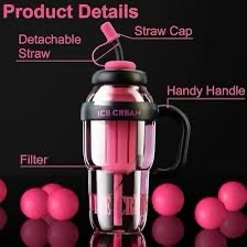 Cute Ice Cream Themed Portable Water Bottles with Straw - Multiple Colors